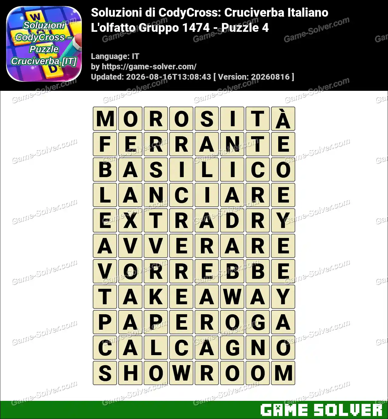 Soluzioni di CodyCross: Cruciverba Italiano L’olfatto Gruppo 1474 – Puzzle 4